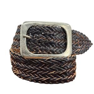 Woven Leather Belt SZ Large Womens Black Boho Rustic Vintage Distressed Medieval